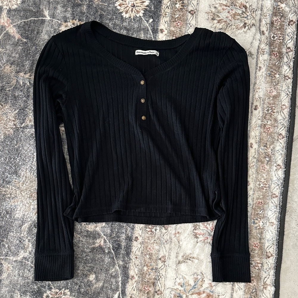 Abercrombie & Fitch Black Ribbed Long Sleeve Top